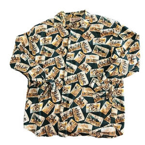 Vintage Bechamel Sport Button Up Green All Over Print Horse‎ Hunt Western Shirt